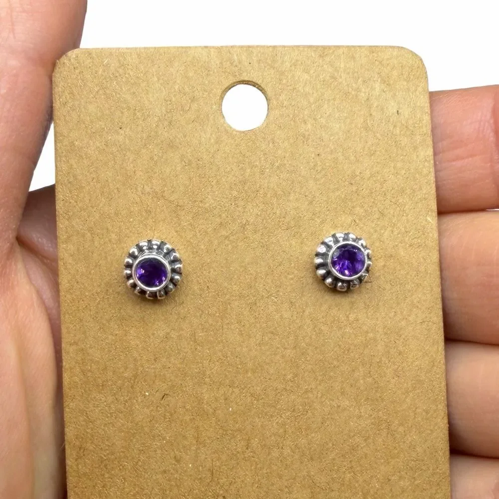 Amethyst Stud Earrings Solid 925 Sterling Silver Purple
